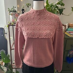 Autograph Pink Cowl Neck Sweater with Lace Detail